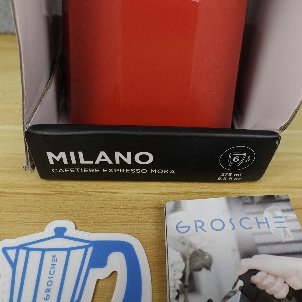 GROSCHE Milano Stovetop Espresso Maker Moka Pot 6 Espresso Cup, 9.3 oz, Red